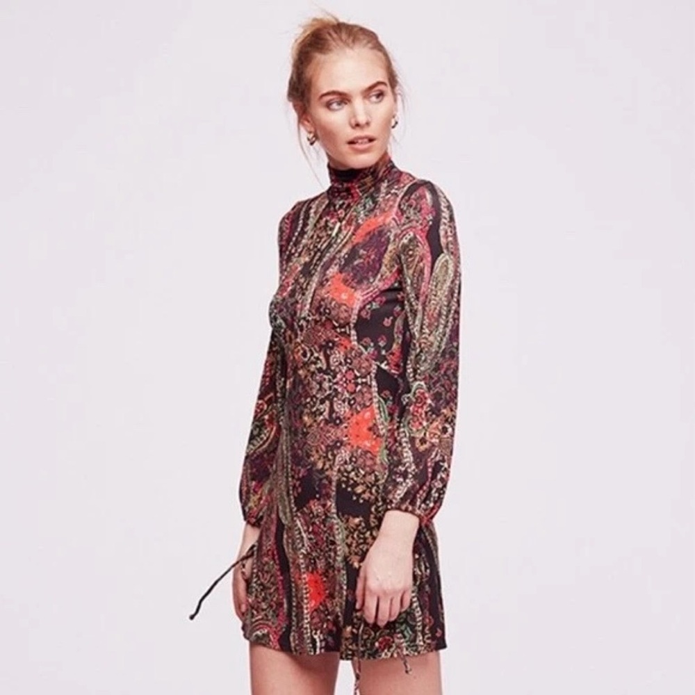 Free People dolled up Paisley High-Neck Mini Dress size XS